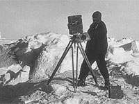 Frank Hurley and camera in Antarctica. Photo from State Library of NSW - www.flickr.com/photos/statelibraryofnsw/3523860471