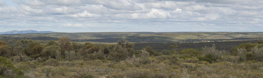 View from the memorial to the Cocanarup valley and homestead. Kukenarup memorial, Ravensthorpe, Western Australia