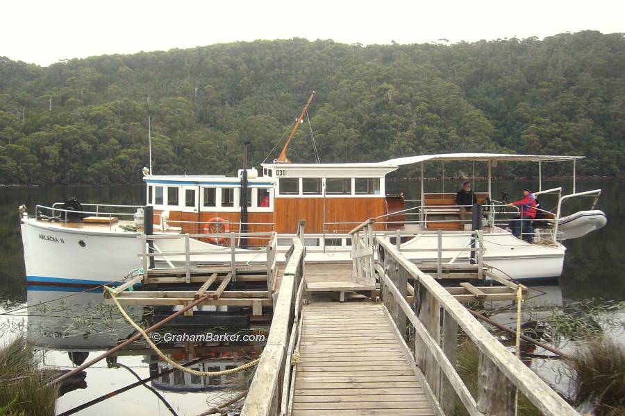 A boat with character: the Arcadia II on the Pieman River, Tasmania