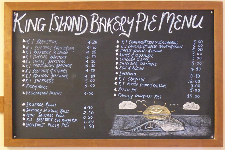 The pie menu at King Island Bakehouse