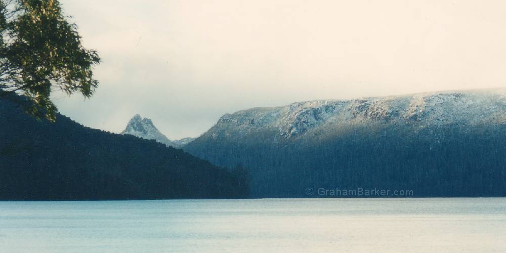 By late afternoon the snow had retreated to higher ground. Mt Ida and Traveller Range, Lake St Clair, Tasmania